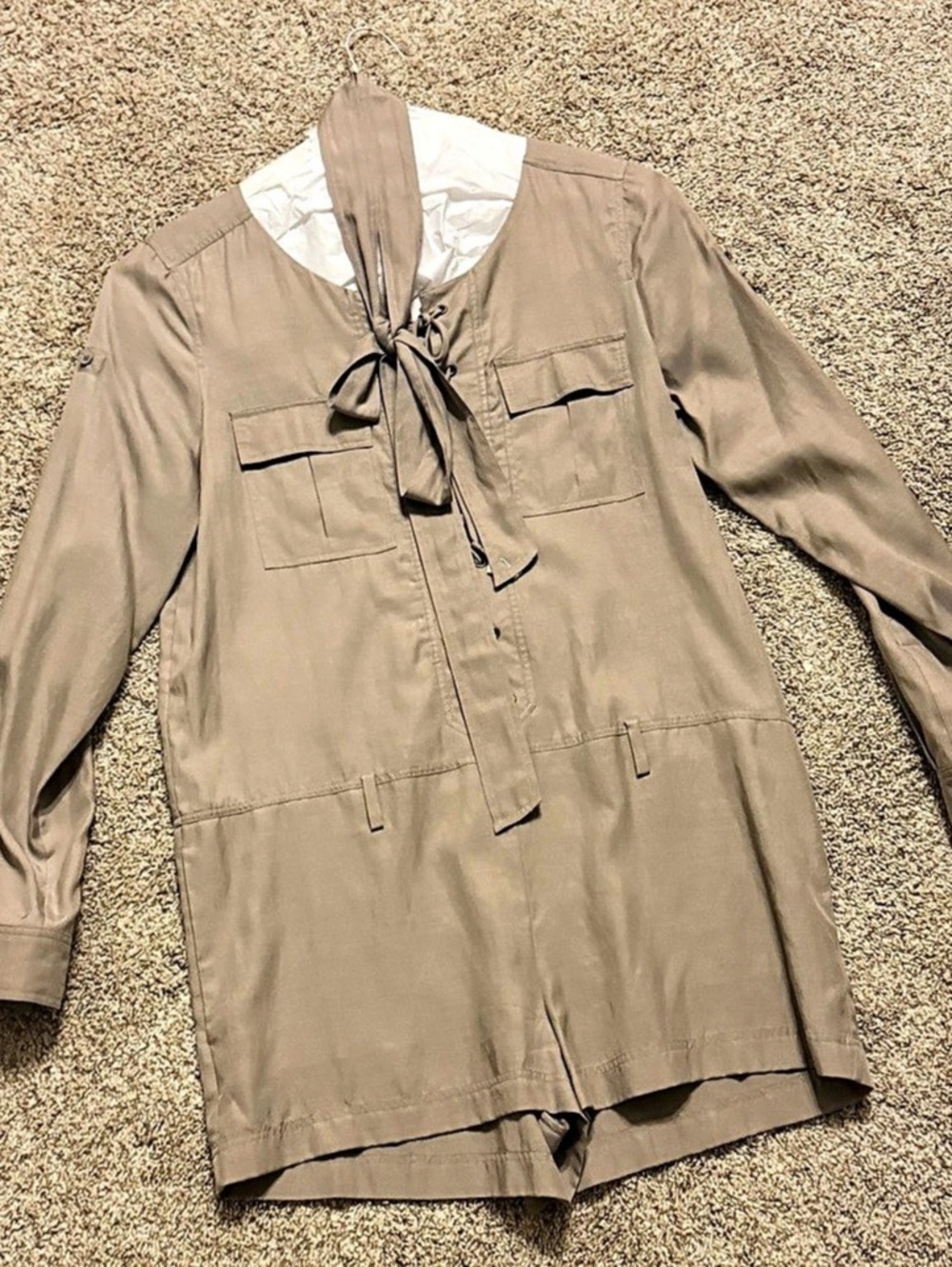 BCBGMAXAZRIA Lace-Up tan romper